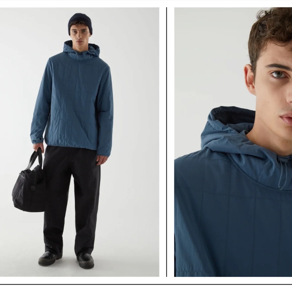 COS Dusty Blue Quilted Duck Down Pullover Jacket Size L